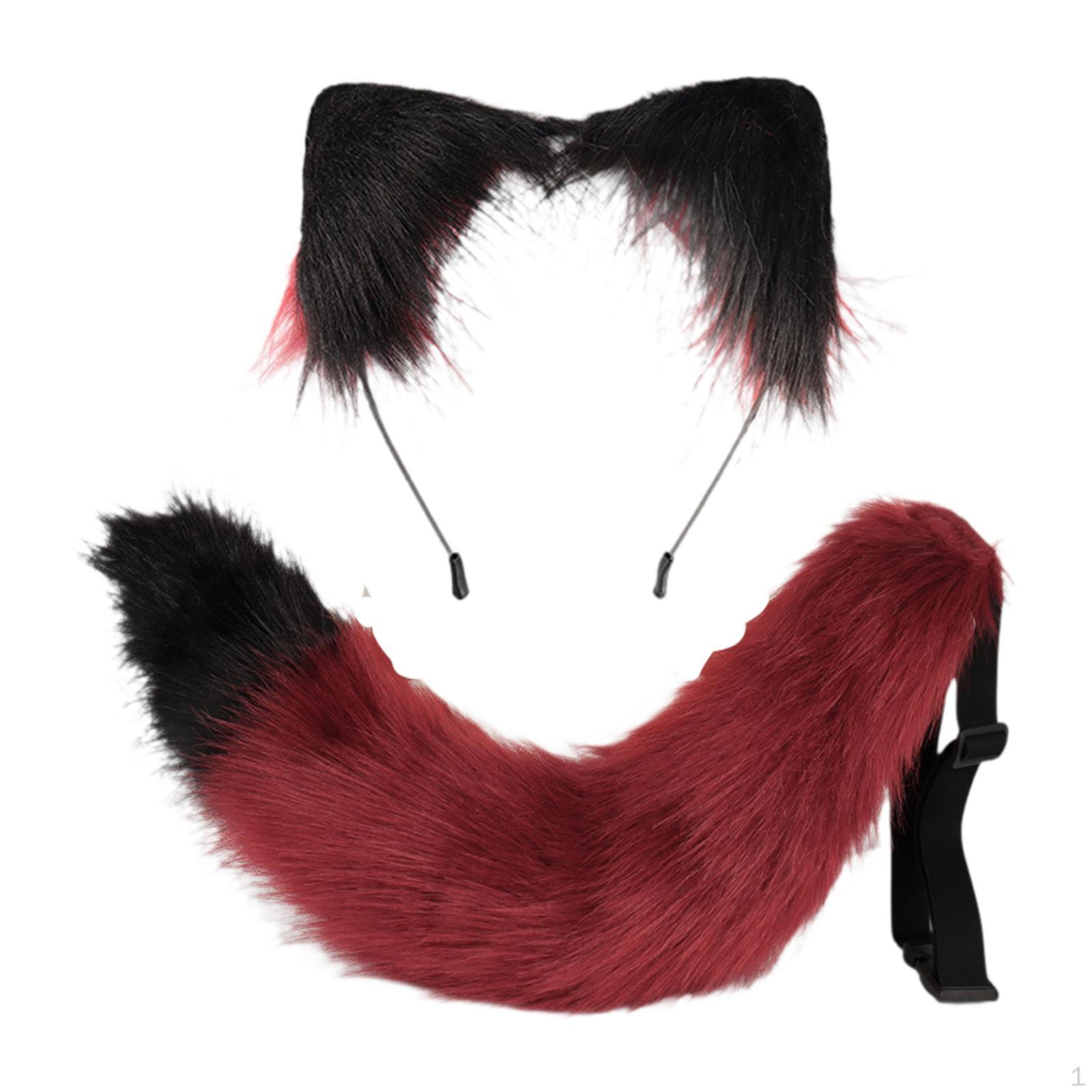Костюм для косплея кошки, набор из ушей и хвоста для декора вечеринки в стиле аниме красный