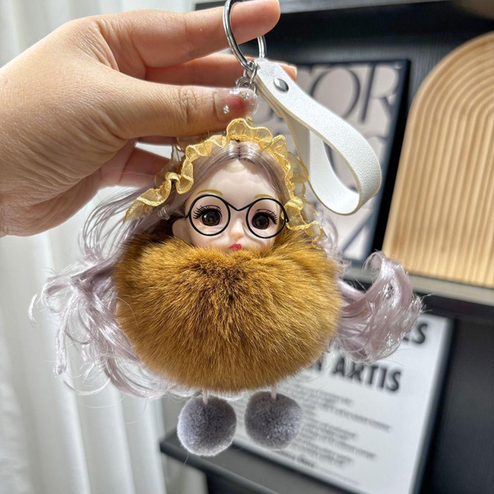 Hairball Pompom Sleeping Baby Keychain Kawaii Fluffy Toys INS Plush Dolls Pendant Children