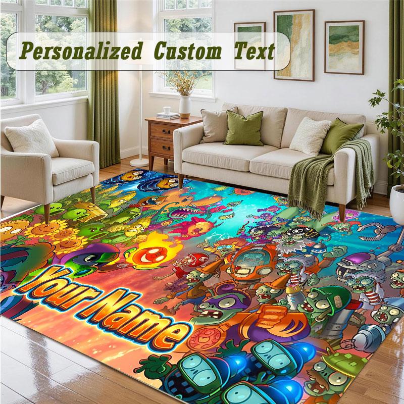 Crystal Velvet Square Rug Custom NamePlants vs. Zombie Pattern Non Slip Home Floor Decor Rug