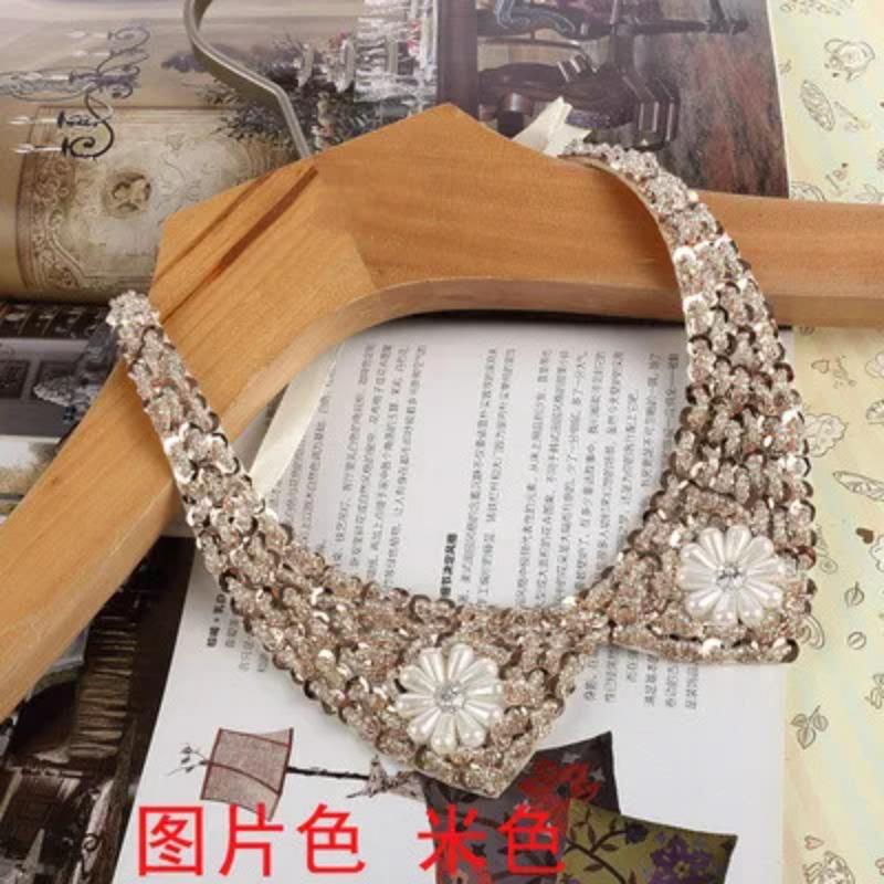 Fashion Wild Retro Beaded Sequins Rhinestones Pearl Lace Collar False Necklace DIY Clothes Shirt Sweater Decoration