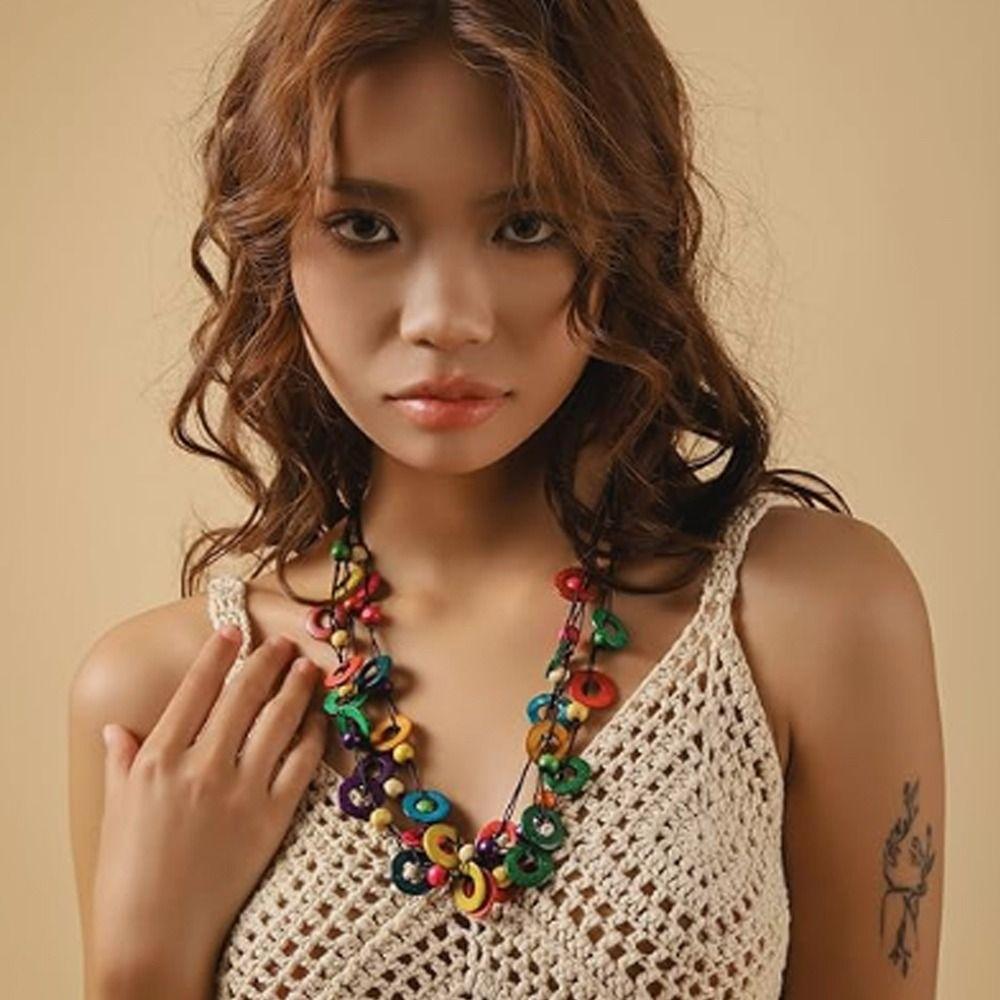 Coconut Shell Long Beaded Colorful Irregular Beaded Vintage Coated Reflective Glass Beads Chunky Costume Jewelry for Women