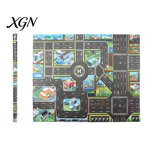 Non Slip Crawling Mat for Babies City Traffic Play Kids, 130x100cm Car Road Scene Toy Foldable Area Rug Toddlers with Signs, PVC Floor Bedroom Nursery