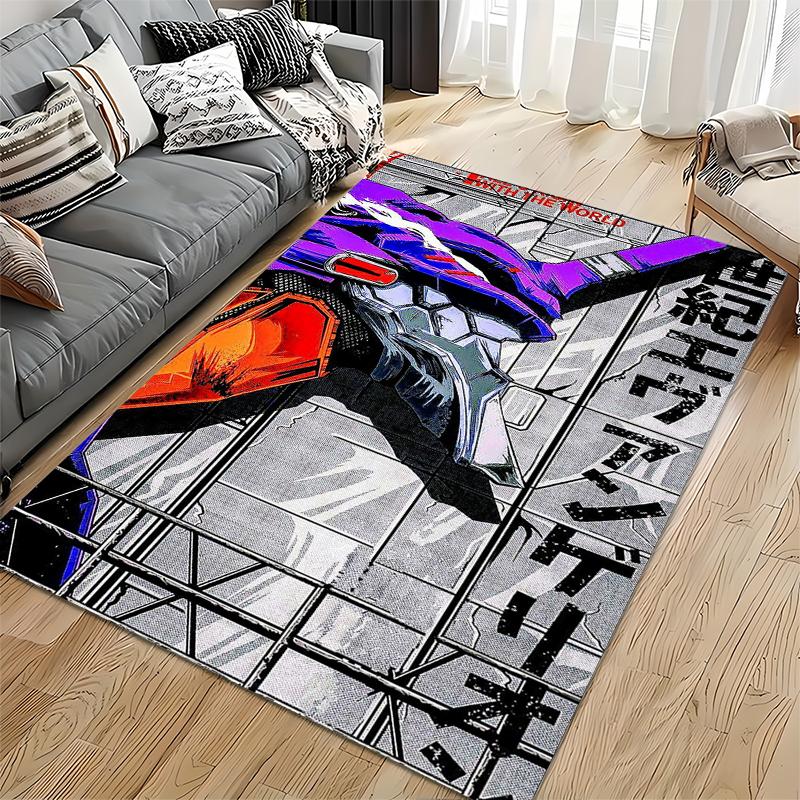 "Japanese Anime Mecha Design Carpet with Text and Modern Art Style" Suitable for use as an anti-slip for living room bedroom sofas