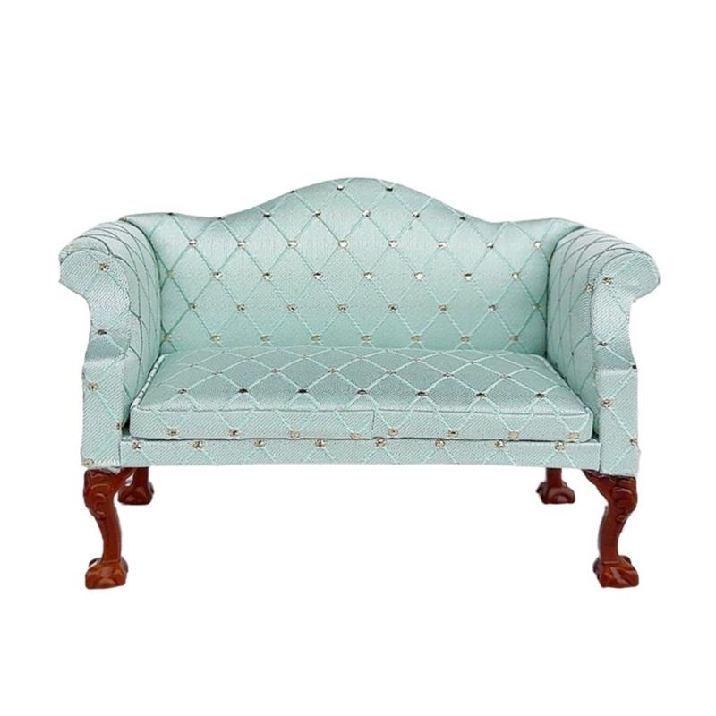 Miniature Pink Quilted Armchair Wooden Doll Furniture 1/12 Scale For Living Room Scene Accessories