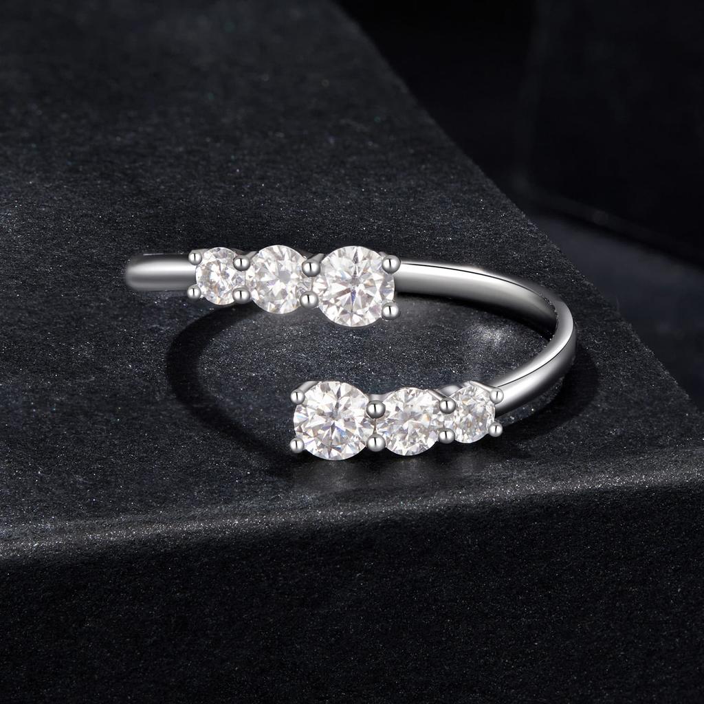 Silver adjustable moissanite ring 925 silver