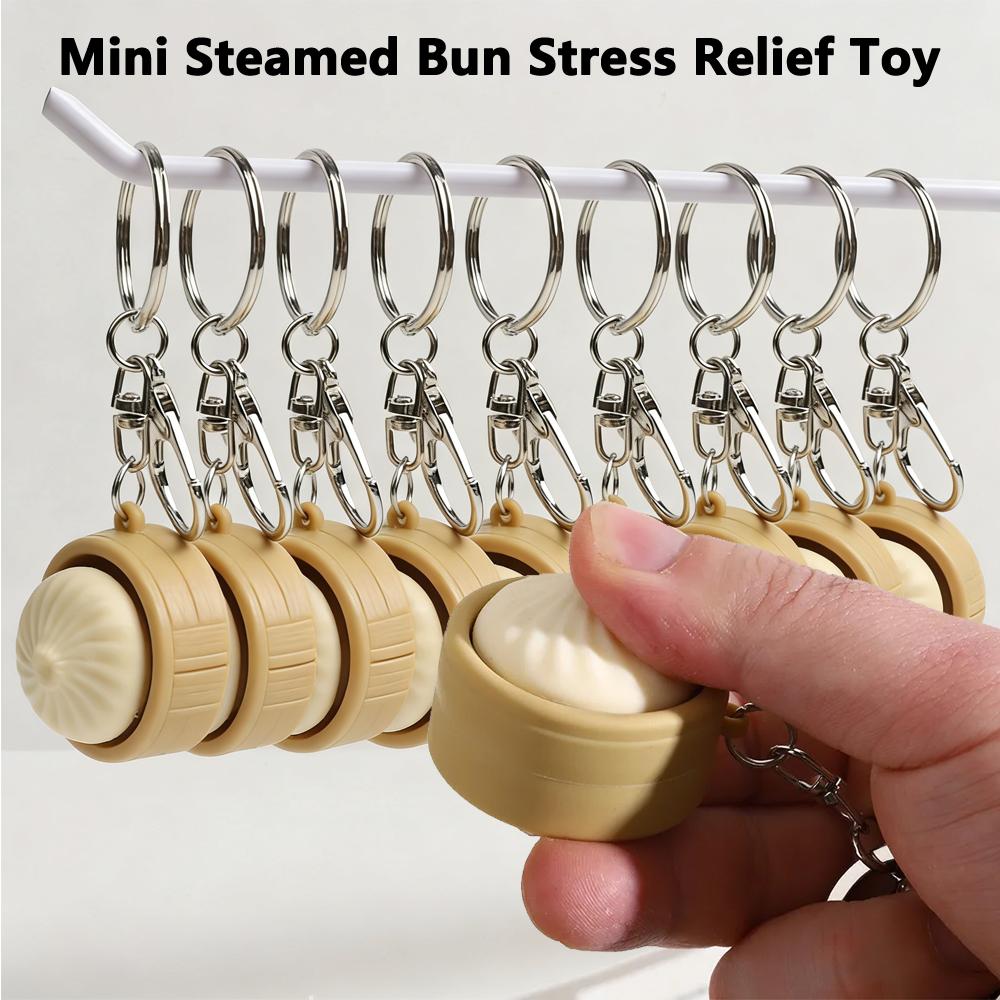 Simulation Bun Keyboard Clicker Keychain Mini Steamed Bun Stress Relief Sensory Fidget Toys for Autism ADHD Decompression Toy