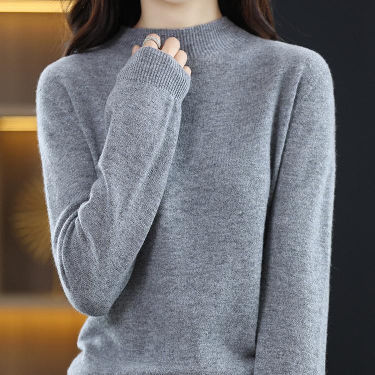 

Женский осенне-зимний свитер с полувысоким воротником, короткий, плотной вязки, базовый трикотажный свитер, свободный, однотонный, повседневный пуловер, трикотажный свитер XXL серый