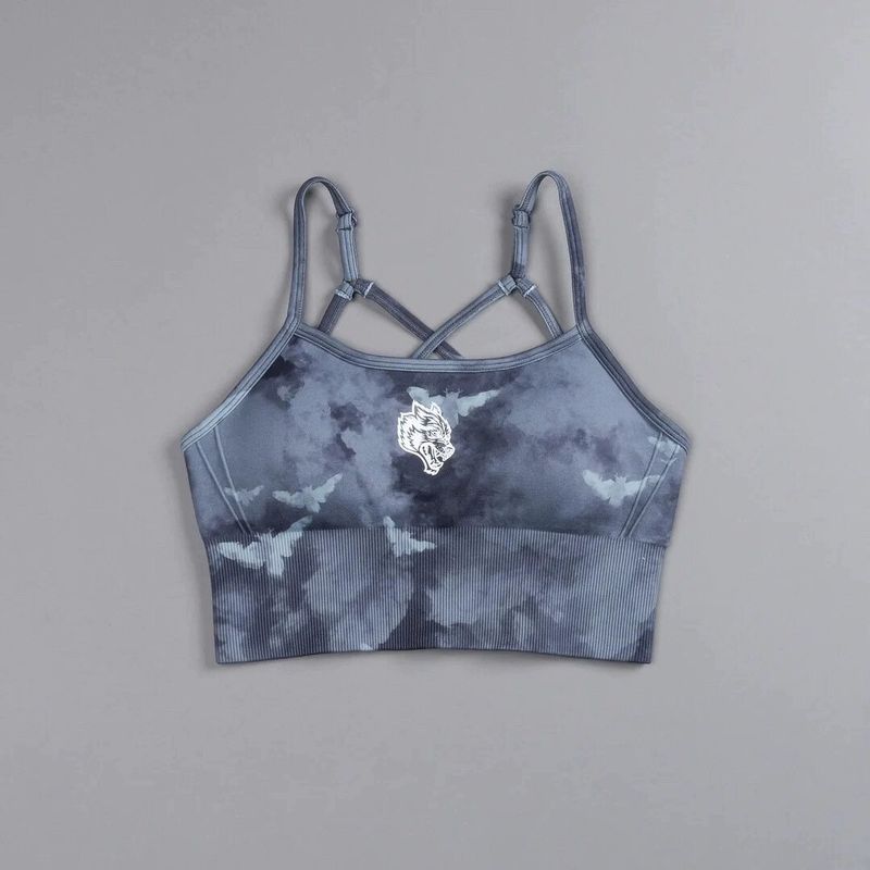

Darcsport Wolf Head Washed Moth Fitness Shorts Women s Summer Peach Hip Sports Three Points Fashion Training Pant Gray Blue - Bra S