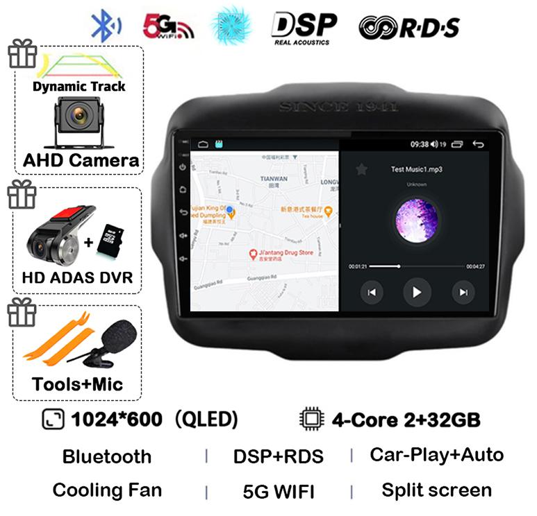 Android 14 Auto Carplay WIFI+4G LTE Car Radio For Jeep Renegade 2016 2017 2018 2019 2020 Multimedia Player GPS Stereo 360 Camera