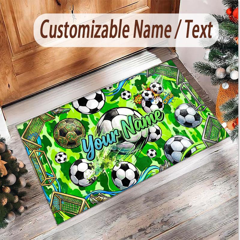 American Football Theme Soft Crystal Velvet Rug Custom Name & Text Print Non Slip Floor Rug for Bedroom Living Room