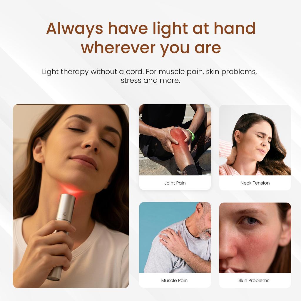 Mvolo® ReliefTorch – Tragbare Infrarotlampe zur Schmerzlinderung – Rotlichttherapie – Erholung und Muskelentspannung – Kompakt und wiederaufladbar