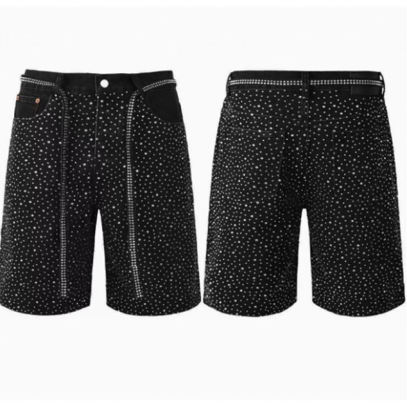 High-Waisted Wide-Leg Denim Pants With Rhinestone Embellishment Streetwear Loose Fit Straight Cut Dragging Length
