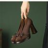 New Roundness High Heels With Suede And Bow Single Shoes With A Slip-On Light Casual Women Shoes Stylish And Comfortable