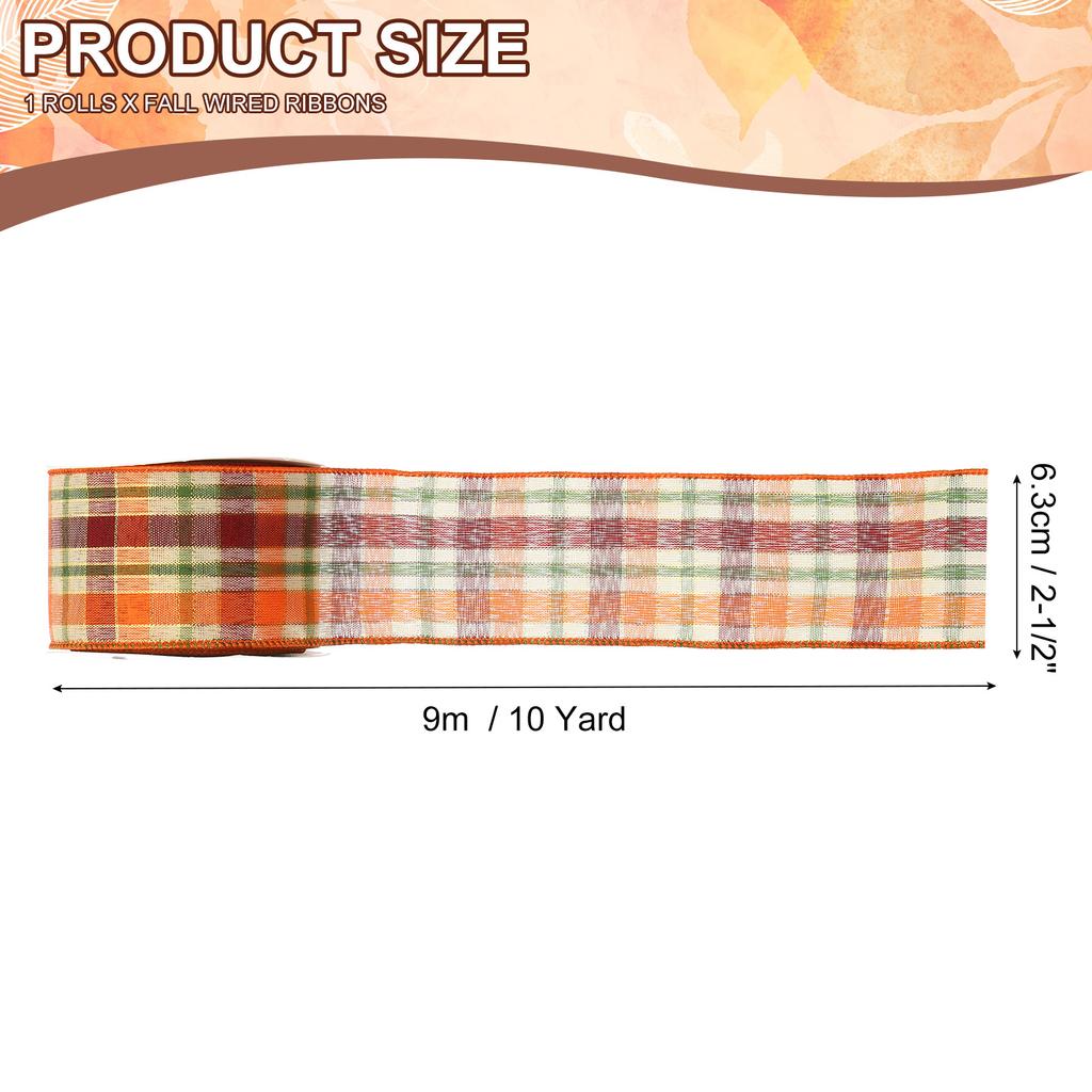 Plaid Wired Edge Ribbons Fall Plaid Burlap Ribbon Check Ribbon for Thanksgiving Autumn Party DIY Craft Bow Wrapping 10 Yard/Roll