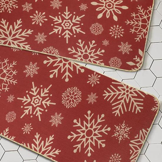 2Pcs/Set Christmas Red Kitchen Rug Merry Christmas Floor Mat Snowflake Xmas Tree Non-Slip Rug for Kitchen Sink Bedroom Living Room Bathroom Decor