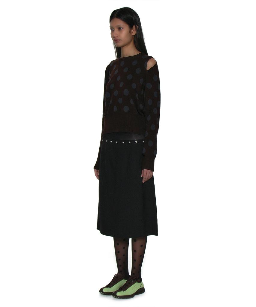 PARTIMENTO WOMEN Cutout Polka Dot Jacquard Knit Crewneck_Brown