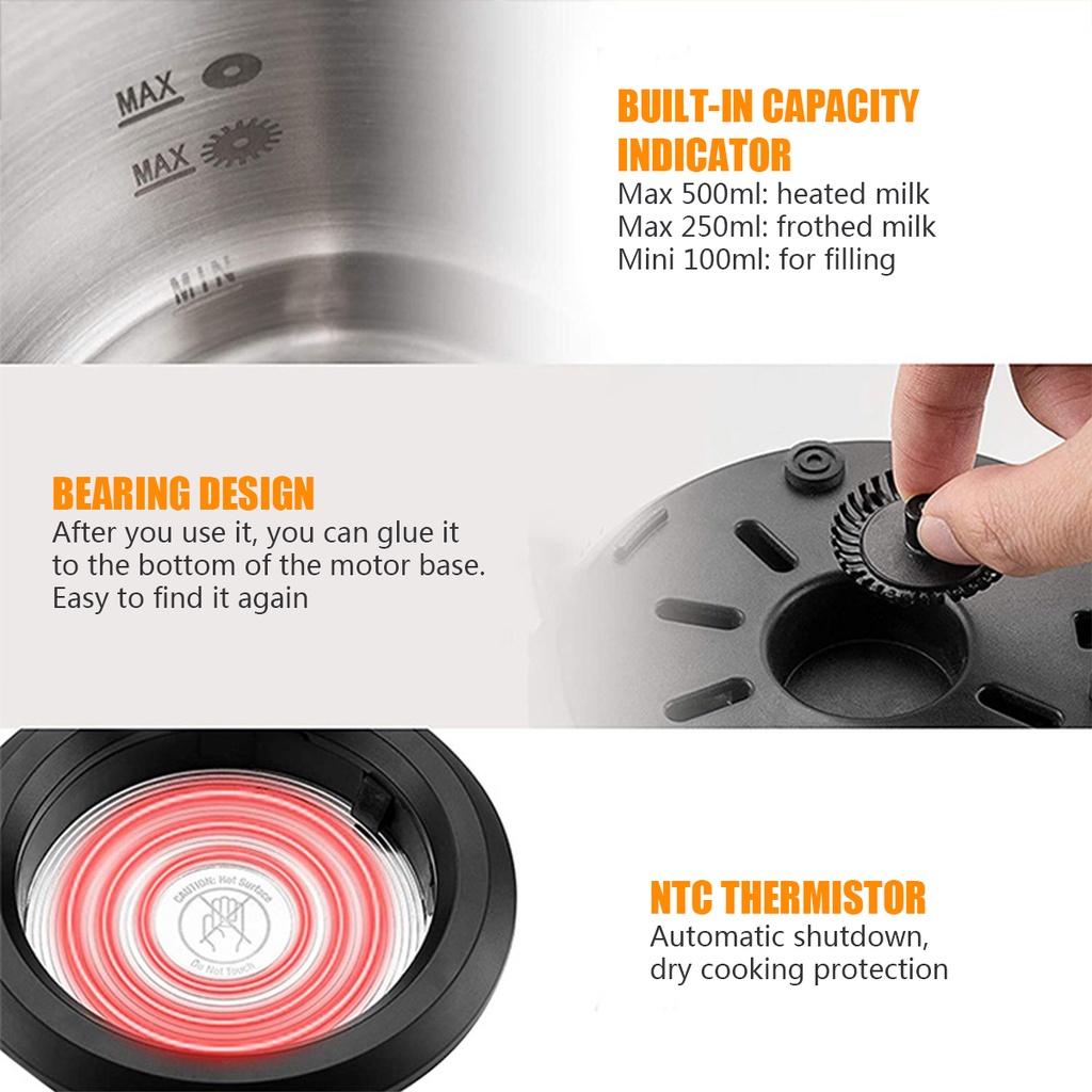500W 700ML Elektrický napěňovač mléka Nerezový ohřívač mléka Pěnič mléka Ohřívač mléka Kávová pěna pro Latte Cappuccino Horkou čokoládu