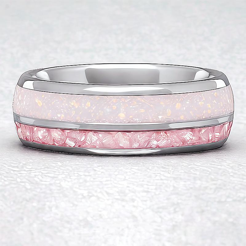 8Mm Stainless Steel Ring Couple Pink White Shiny Ring Ring Hand Jewelry