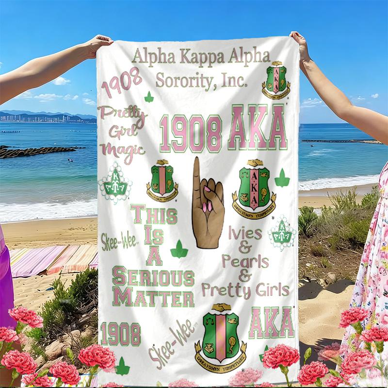 Alpha Kappa Alpha Print Beach Towel, Versatile Lightweight Absorbent Beach Towel for Pool Surf Yoga Bathroom, Perfect Birthday Holiday Gift