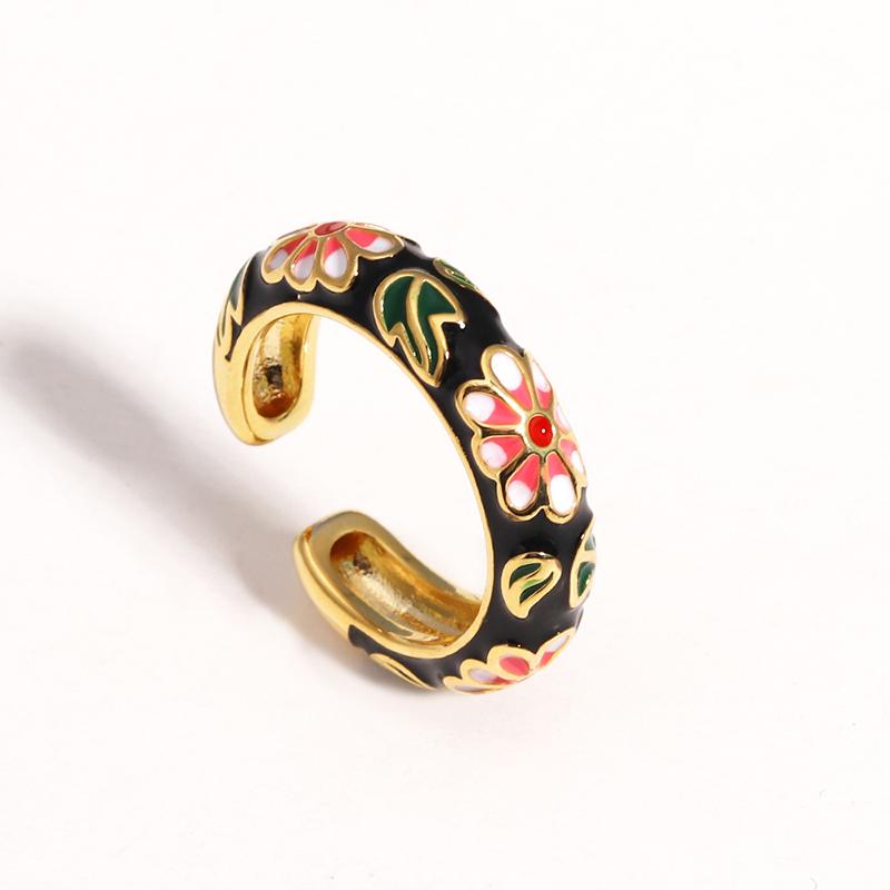 Vintage Colorful Enamel Flower Rings Trendy Geometric Female Minimalist Flower For Ladies Wedding Party Engagement Jewelry Gift