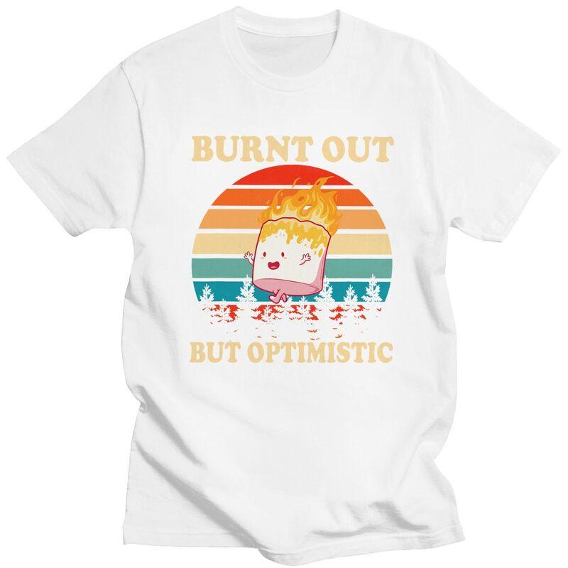 Male Burnt Out But Optimistic T Shirt Streetwear Short Sleeves Cotton Retro Sunset Camping Tshirt Leisure Graphics Tee Tops