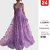 European & American Women's Sleeveless Tulle Wedding Dress with Slit