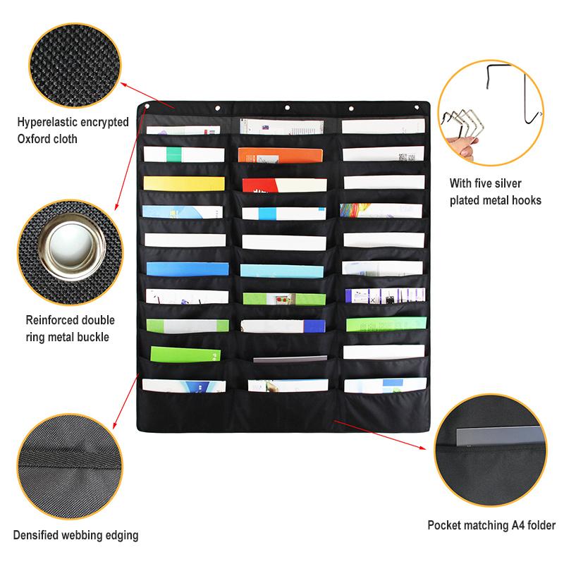 Multi-Pocket Storage Hanging Bag Large Capacity Wall Mounted File Organizer Pocket Chart for Home Office