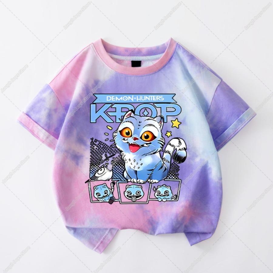 

Каваий K-pop Футболка тай-дай Охотники на демонов Топы с коротким рукавом для девочек Футболки с принтом Руми Мира Зои Летняя детская одежда 160