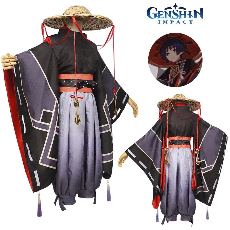 Original Genshin Impact Black Main Cosplay Costume Set Polyester Fabric Game Theme Characters)