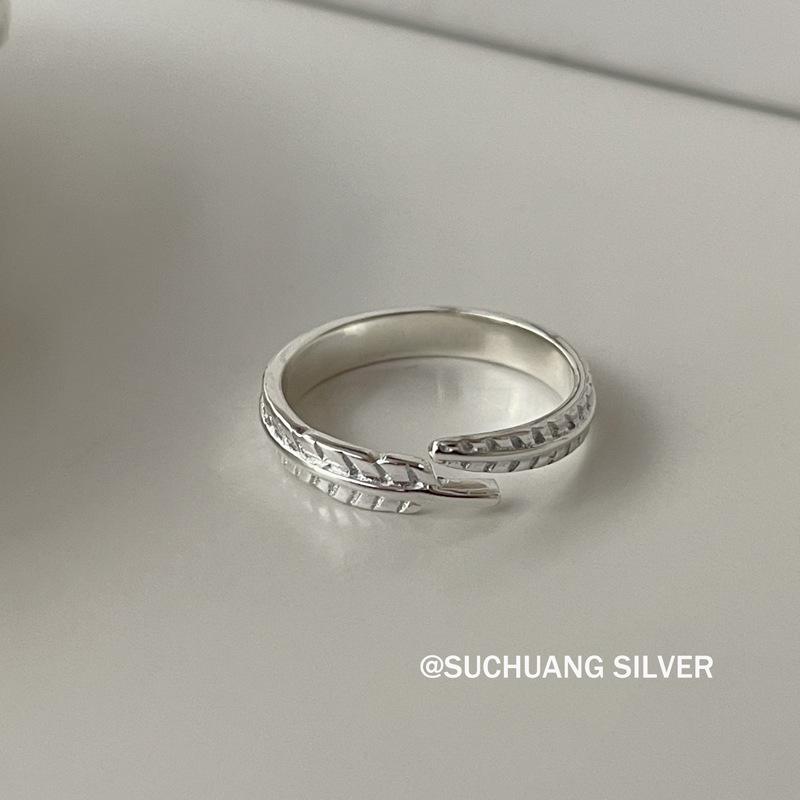 S925 Sterling Silver Feather Leaf Braided Twist Open Ring - Women s Simple Forest Style Index Finger Ring Adjustable Open