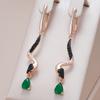 Green Natural Zircon Snake Drop Earrings For Women Rose Gold And Black Plating Vintage Animal Daily Punk Jewelry