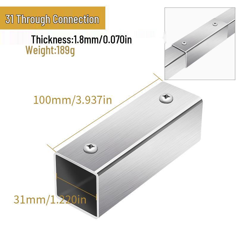 Stainless Steel Weld-Free Square Tube Connector for Shelves - 20/25/30mm