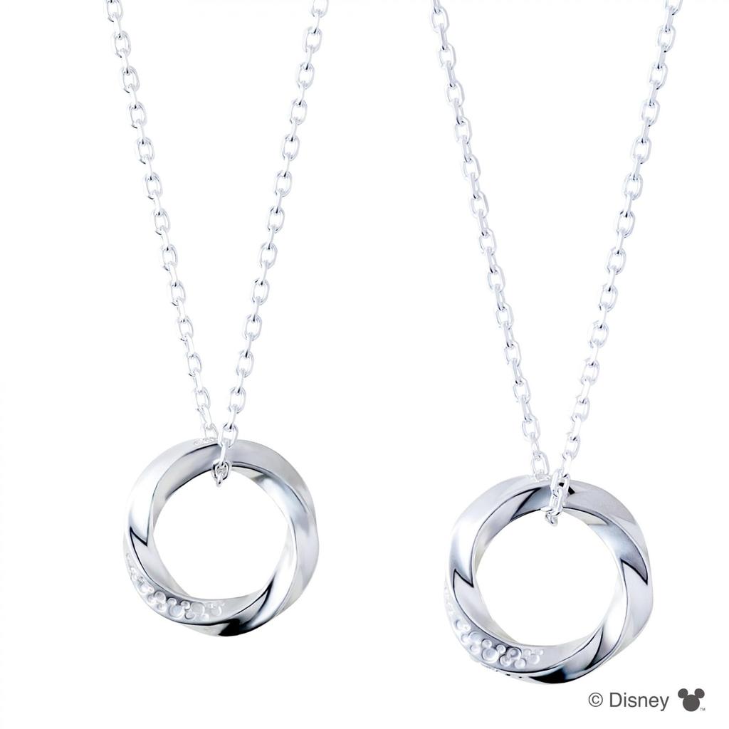 THE KISS Disney Collection Hidden Mickey Silver Pair Necklace Set DI-SN1420CZ-1421CZ - 40cm & 50cm, Web Exclusive Matching for Couples