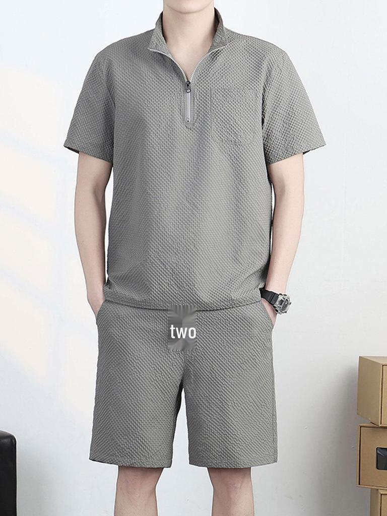Men's Ice Silk Quick-Dry Summer Sport Set: Casual Loose Polo T-Shirt & Shorts.