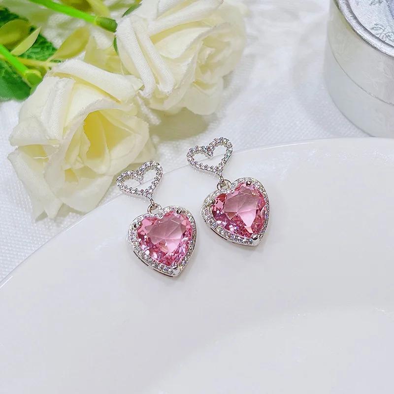 Exquisite Women'S Earrings Pink Zircon Romantic Wedding Accessories High End Anti Allergy And Beautiful Engagement Jewelry