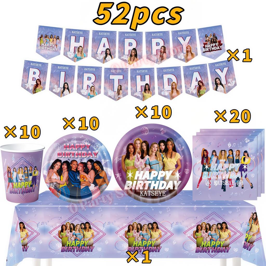 Kpop K&Katseye Birthday Party Decoration Plate Cup Banner Balloon for Girl Party Favor Idol Fans Gift Baby Shower Event Supplies