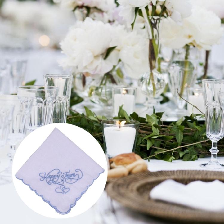 Embroidery Cotton Square Handkerchief Wedding Party Favor Decorative Kerchief for Bride Wedding Gifting Packing Use
