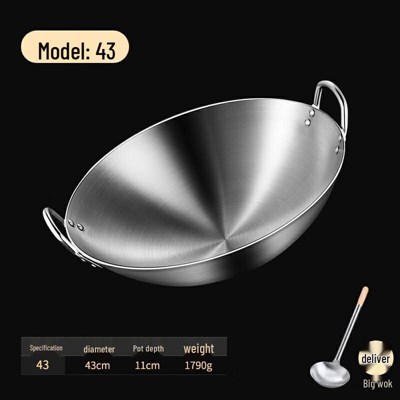 Naijiang Stainless Steel Double-Handle Wok