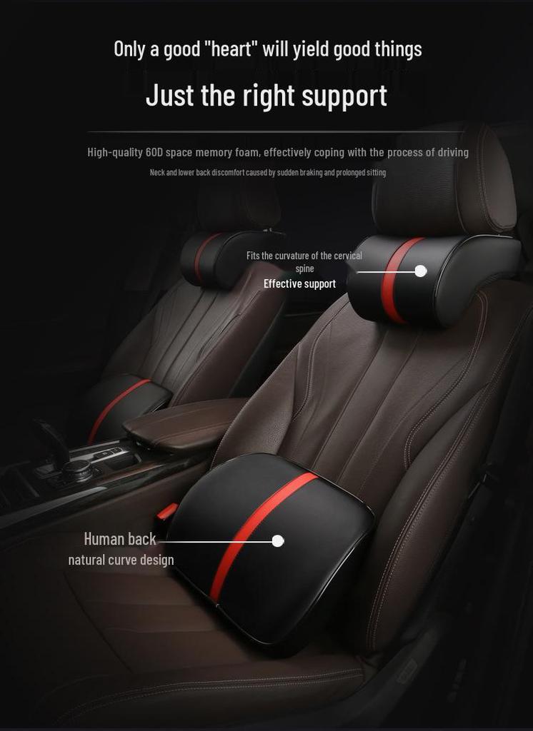 Memory Foam Leather Neck & Lumbar Support Pillow for Car - All Season Protection