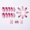 24Pcs Pink French Leopard Hello Kitty False Nails 3D Y2k Star Heart Kitty Cat Rhinestones Press On Nails Cute Cartoon Fake Nails