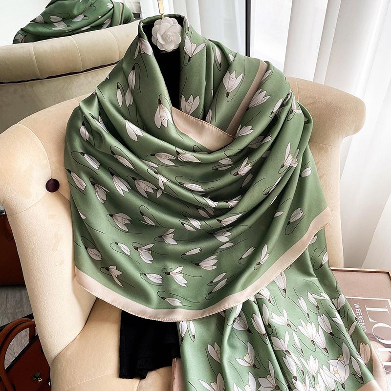 

Осенне-зимний шарф из искусственного шелка с принтом, длинная теплая шаль светло-зеленый