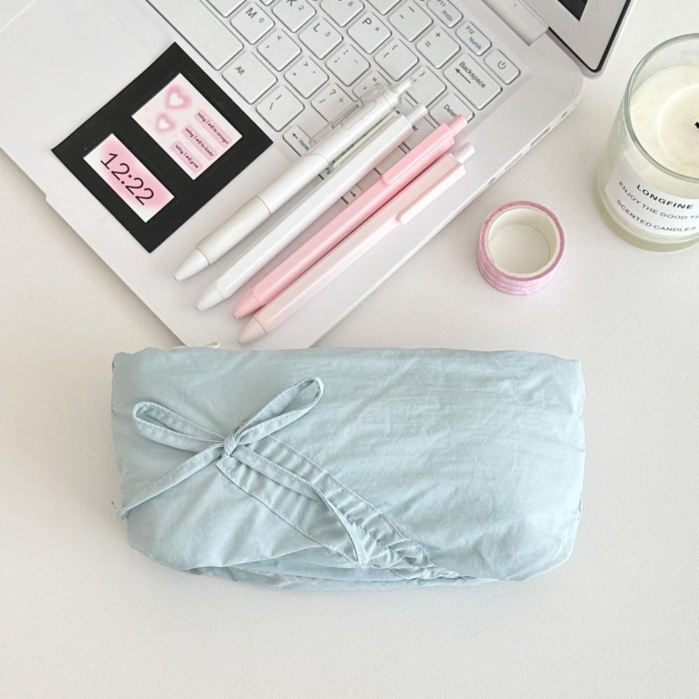 Large Capacity Stationery Storage Bag Bowknot Design Pencil Bag Cosmetic Bag Pencil Case Girls