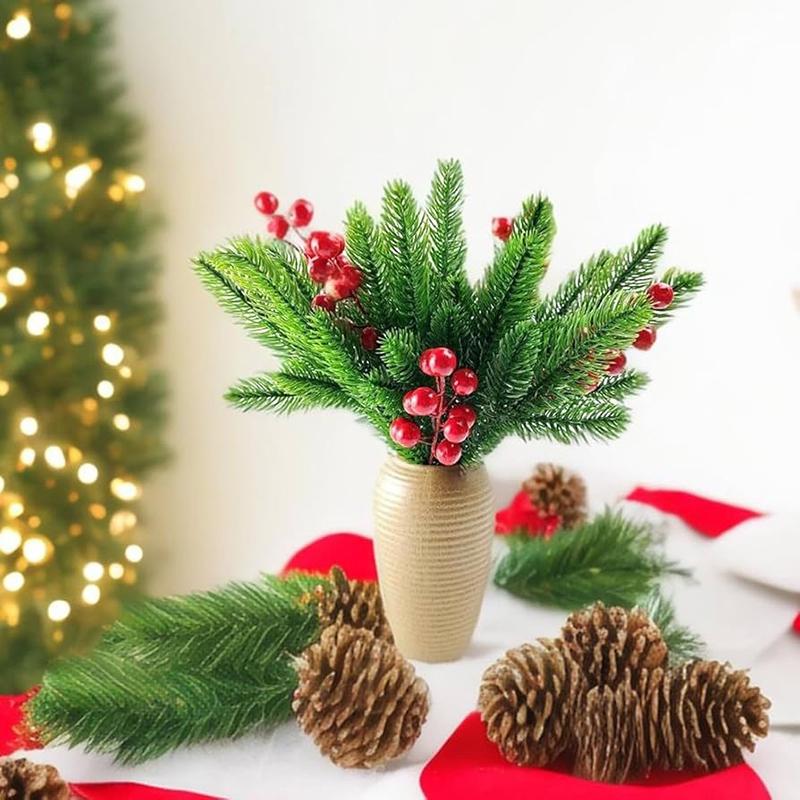 20Pcs Artificial Pine Needles Berry Bouquet Christmas Decoration Christmas Tree Ornament For Home Decor New Year 2026 Accessory