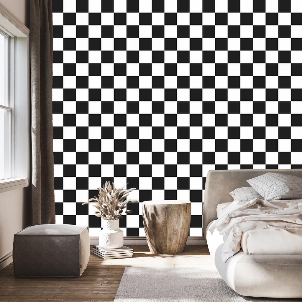 Graphite and White Checkerboard Wallpaper for Living Room and Bedroom 50x1000