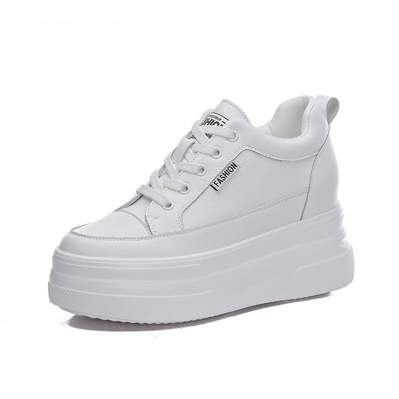 Trendy Inner Heightening Women's Shoes Casual Thick-soled Sponge Cake Heel Wedge Flat White Women's Shoes