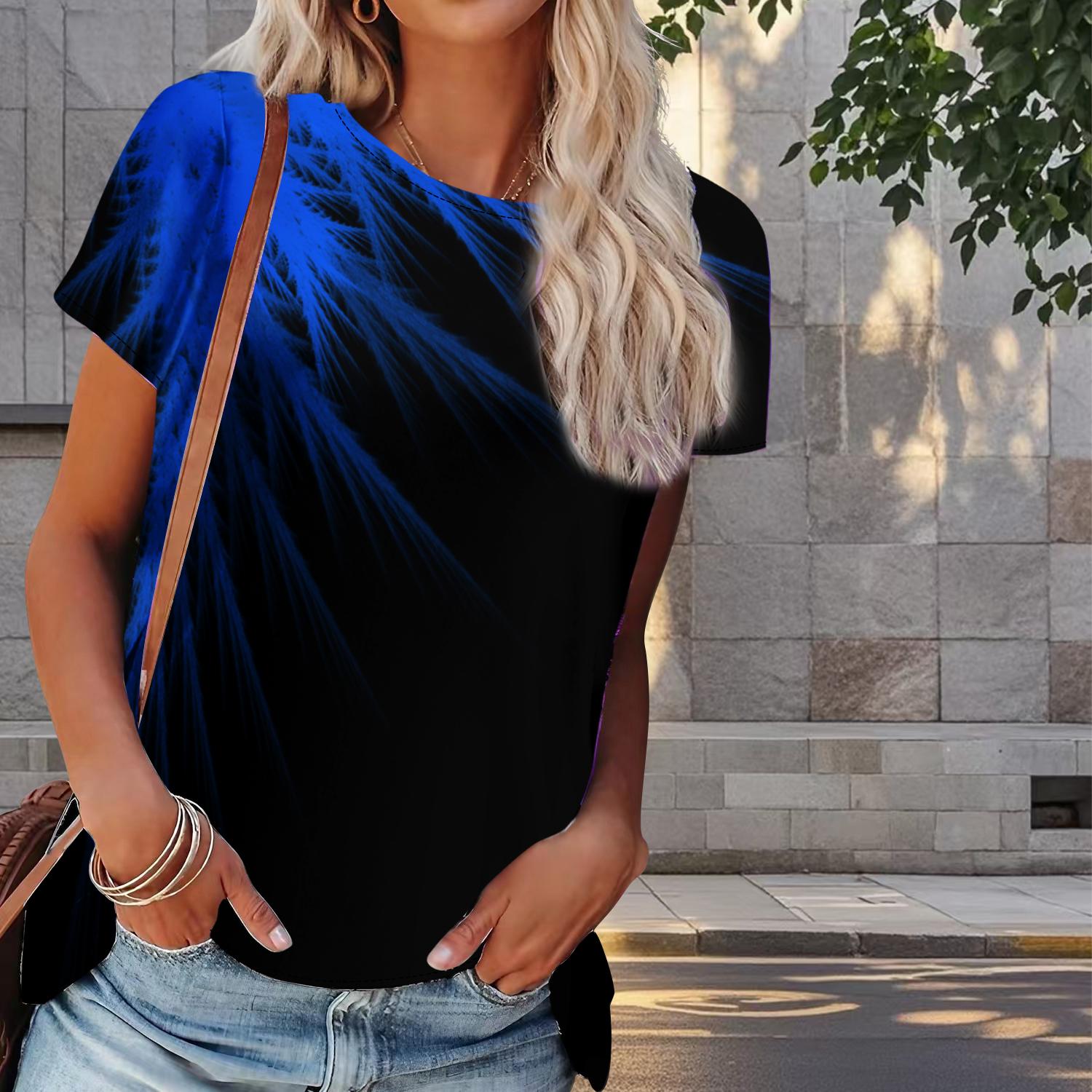 

Женская летняя футболка с простым принтом в стиле ретро, футболки с коротким рукавом, повседневные топы с принтом 2XL темно-синий