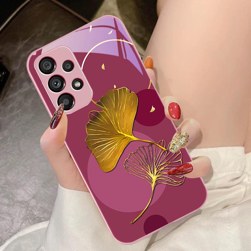 Golden Ginkgo Leaves For Samsung Galaxy S10 4G S20 11E 30 S21 21Fe 22 S24 Pro S23 Ultra 5G S8 S9 Tempered Glass Phone Case
