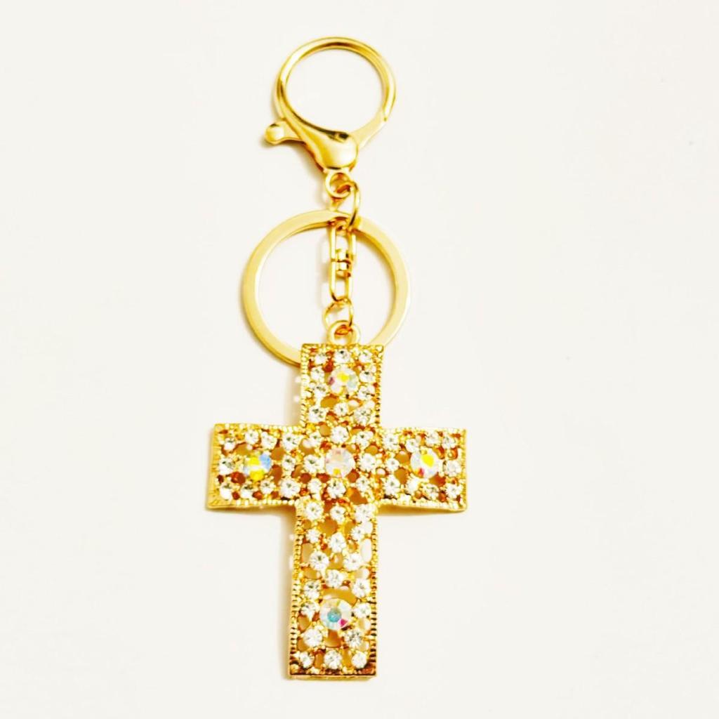 Rhinestone Cross Charm Keychain & Pendant - Vintage Style