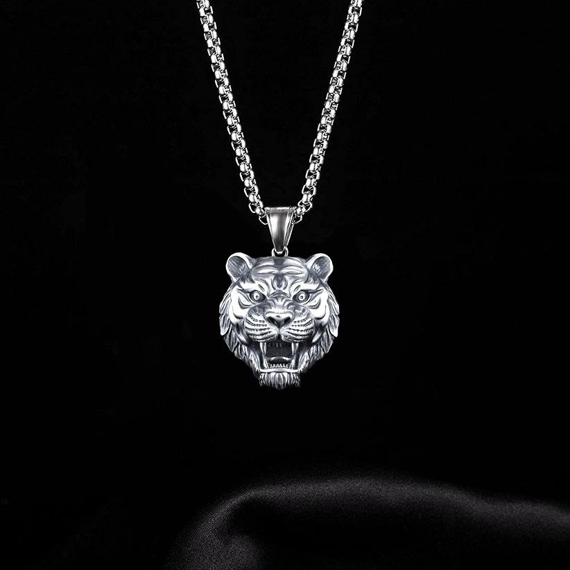 European and American Fashion Retro Domineering Tiger Head Necklace Men's Pendant Trendy Brand Hip-hop Simple
