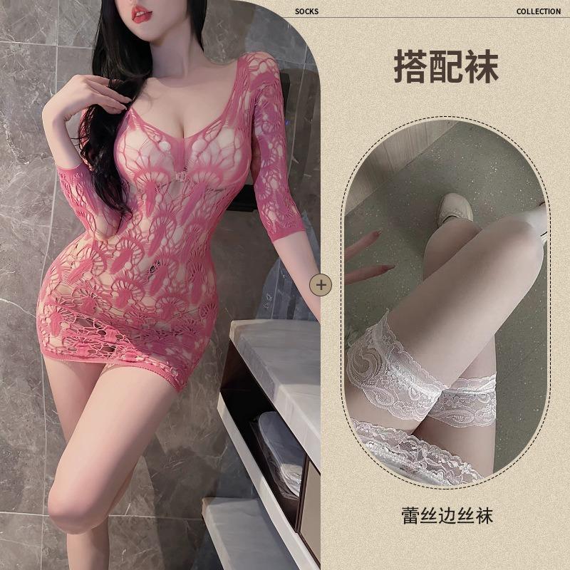 Sex Underwear Pure Desire Sexy Rose Mesh Clothes Gentle Sister Tie Naked Pink Hollow Onesie